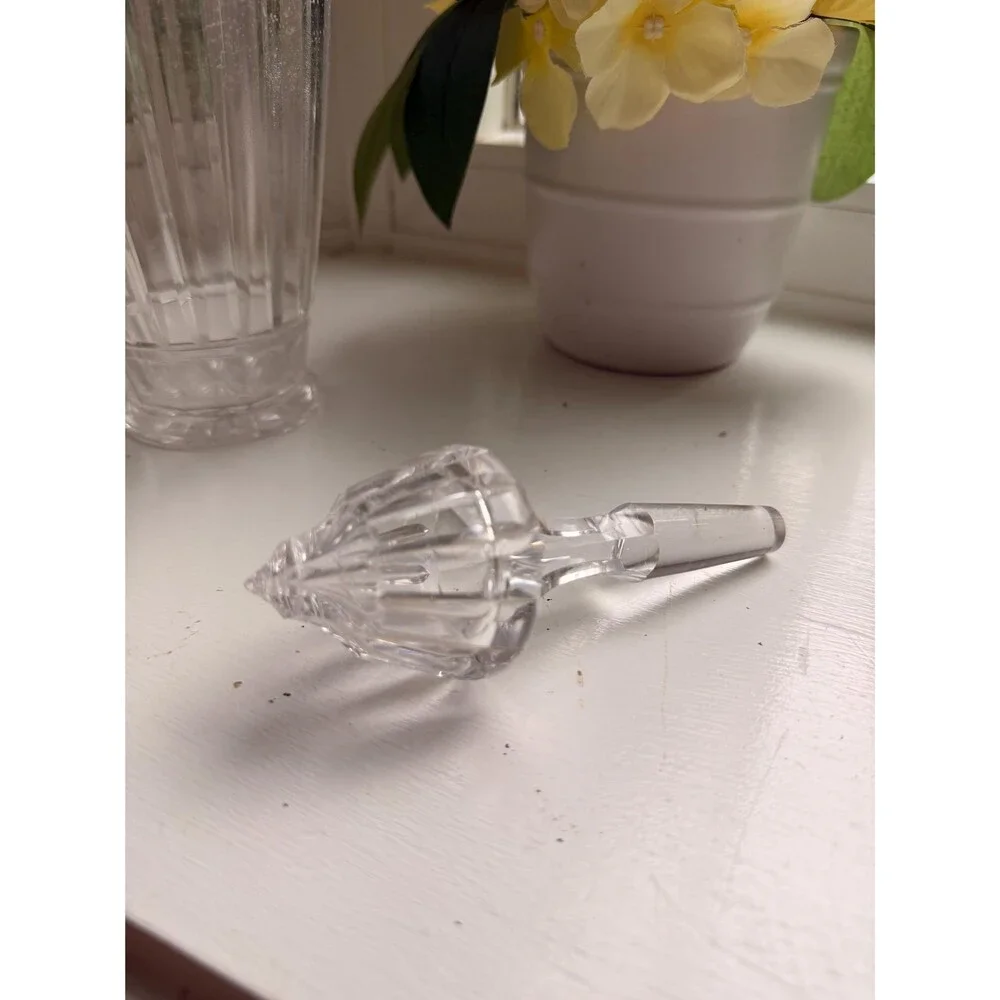 Vintage Crystal Decanter with Faceted Stopper, Pressed Glass Liquor Decanter, Ba